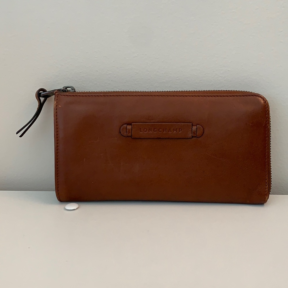 Longchamp 3D Long Wallet with Zip Around Cognac Brown USED